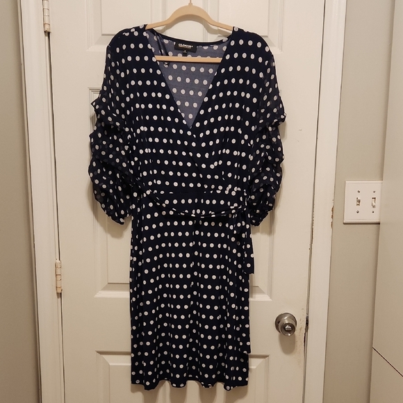 Glamour Dresses & Skirts - GLAMOUR  Dark Blue Polka Dot. 3/4 Sleeve Dress Size 16.